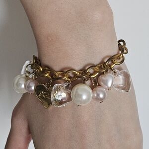 Tralala Himekaji Agejo Gyaru Gold and Pearl Charm Bracelet With Big Heart Logo